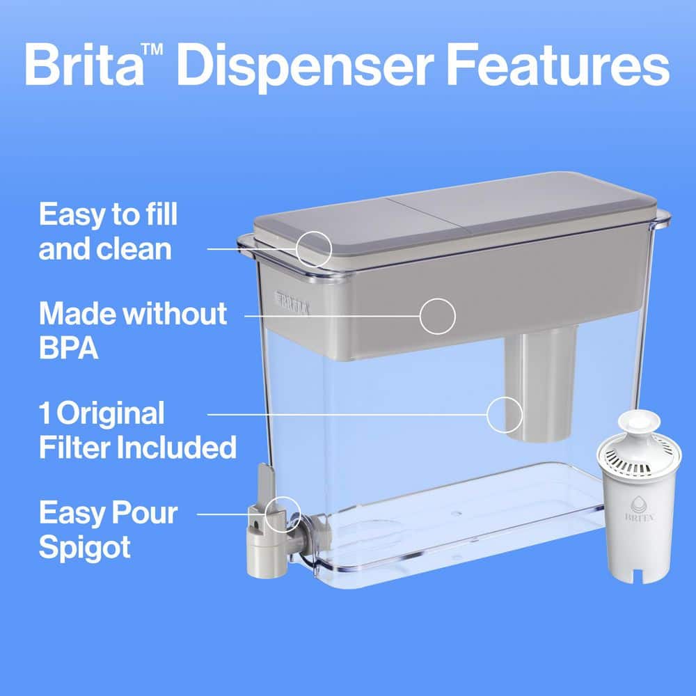 Brita UltraMax 27-Cup Extra Large Filtered Water Dispenser in Gray with 1-Standard Filter, BPA Free