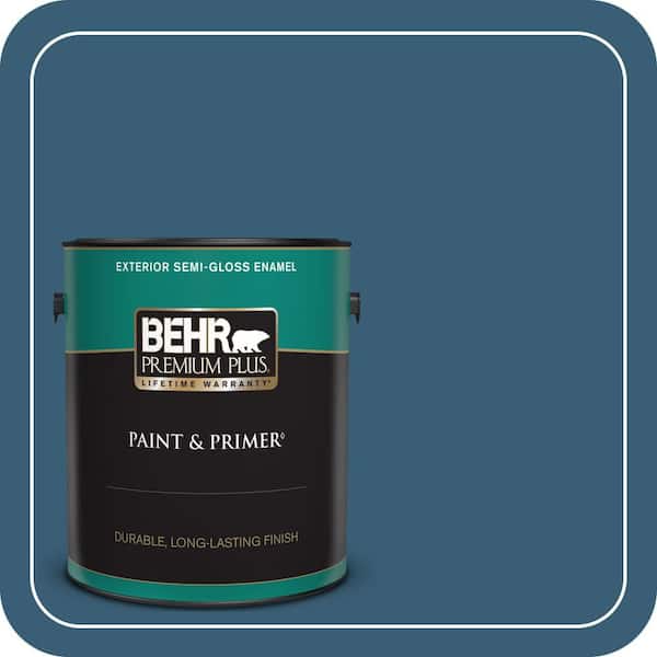 BEHR PREMIUM PLUS 1 gal. #S490-7 Superior Blue Semi-Gloss Enamel Exterior Paint & Primer