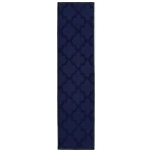 Navy Quatro 3 ft. x 12 ft. Cut-loop Trellis Area Rug