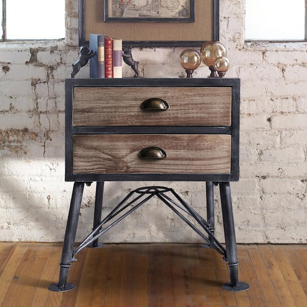 Armen Living Mathis Industrial Grey 2-Drawer End Table