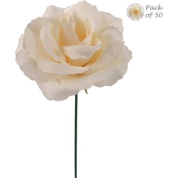 Larksilk 8 in. Artificial Cream White Silk Rose Flower Picks (50