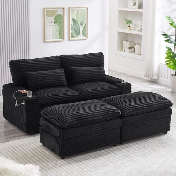 2人掛け・3人掛けソファ 2 seat black sofa bed (double shape) Harper & Bright Designs Modern 70.9 in. Black Corduroy Twin Size