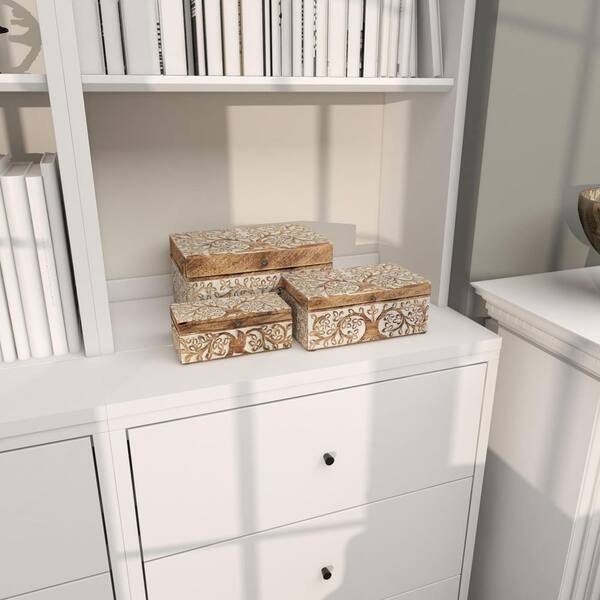 Brown 12 in. x 6 in. Wood Floral Decorative Box Decorative  display picture 1