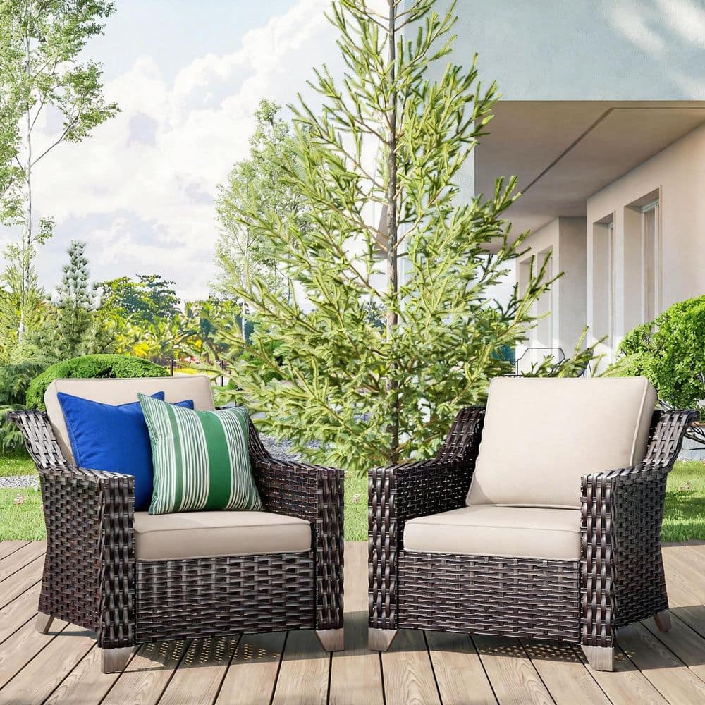 Brown All-Weather Rattan Wicker Outdoor Lounge Chairs with Beige Cushions, Chair Cover (2-Pack) price history on PriceWatchPro