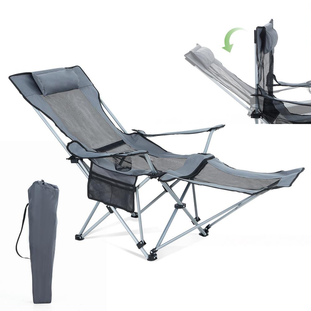 Camping Chair, Lounge Chair, Reclining Camping Chair Grey with Removable Fo