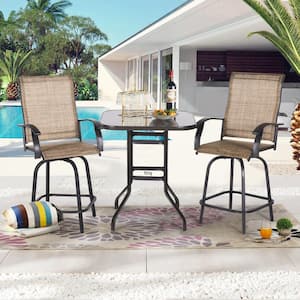 3-Piece Steel Outdoor Bar Set with High Swivel Bistro Chairs