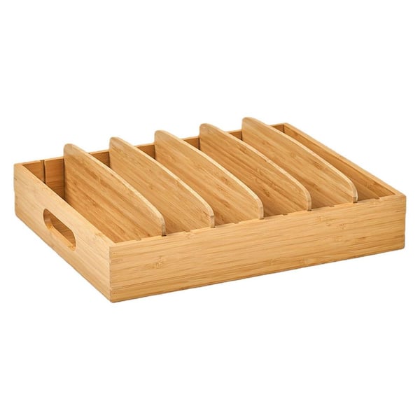 Natural Bamboo 10.4 in. x 13.2 in. x 3.7 in. Cabinet Organizer for Food Storage Container Lids, with Adjustable Dividers