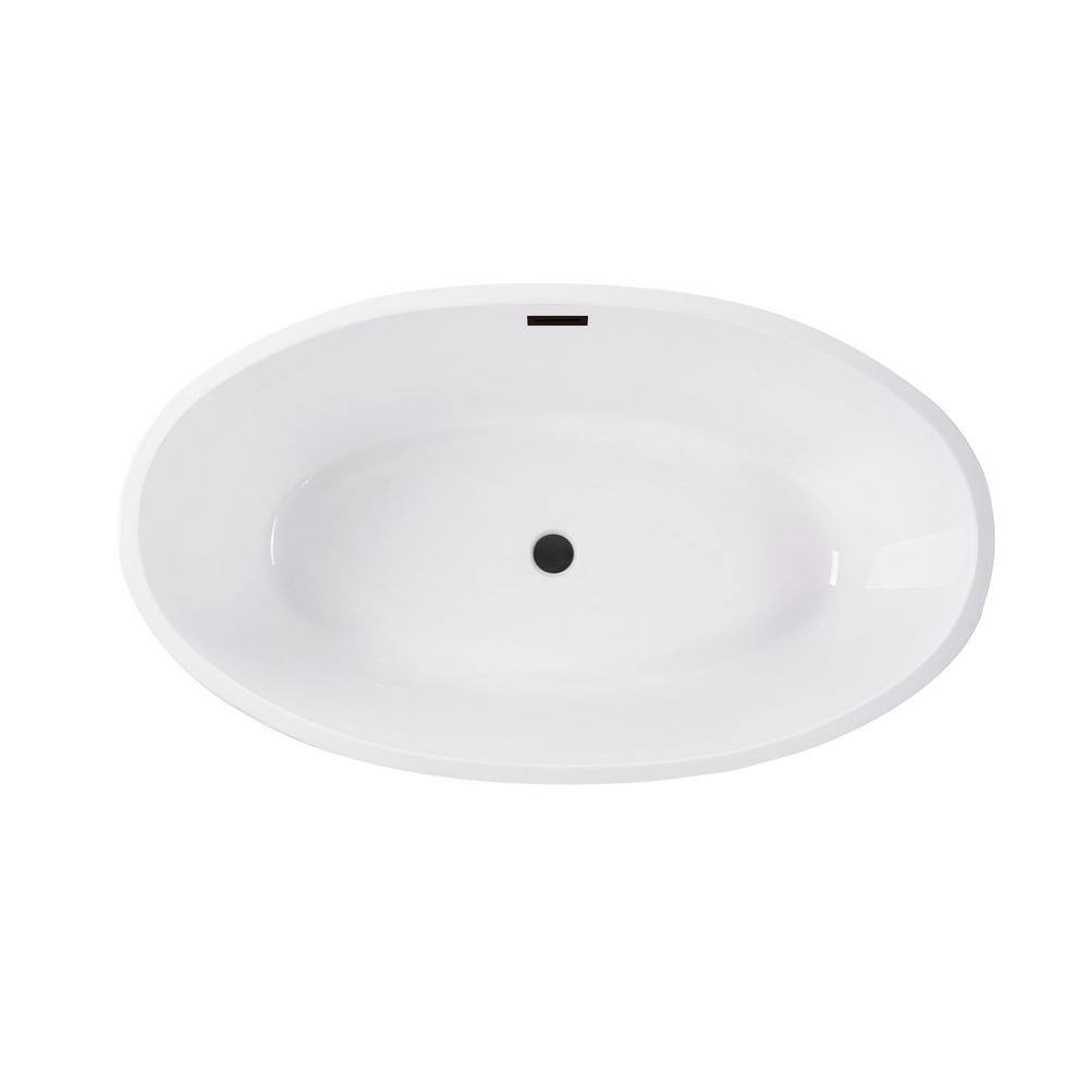 59" White Acrylic Freestanding Oval Bathtub