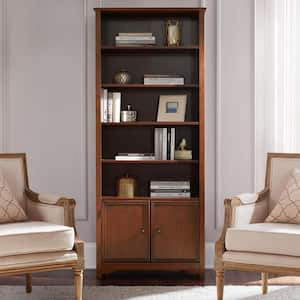 Bradstone 72 in. Walnut Brown Wood Open Bookcase with 2 Doors