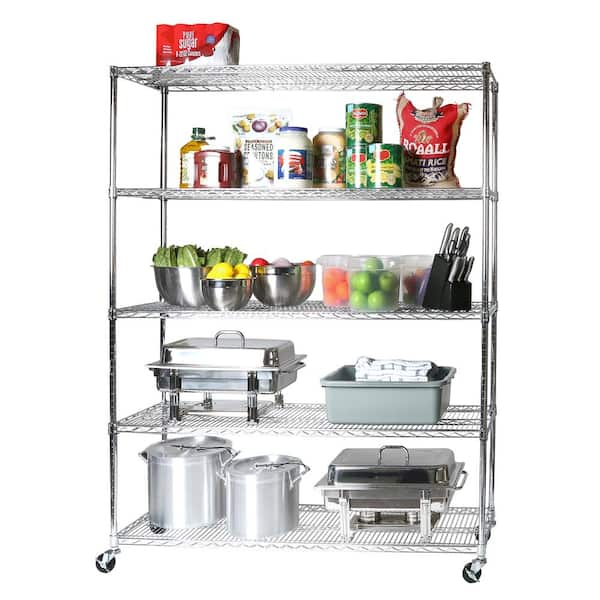 Seville Classics 5-Tier UltraZinc NSF Steel Wire Shelving with Wheels, 60W x 18