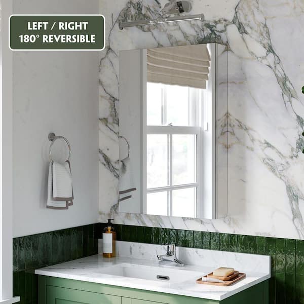 WYonder 20 in. W x 30 in. H Rectangular Aluminum Recessed/Surface Mount (Reversible) Medicine Cabinet with Mirror