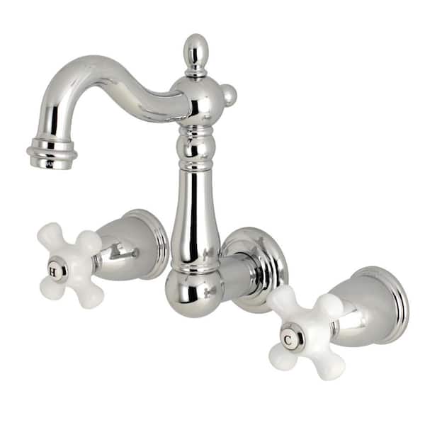 Kingston Brass Heritage 2-Handle Wall Mount Bathroom Faucet in Chrome