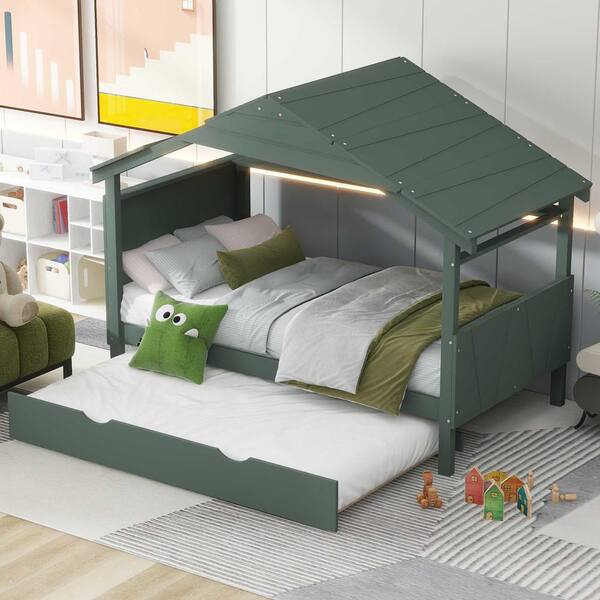 Wood Twin Size House Bed With 2 Drawers, Kids Bed With Storage Shelf