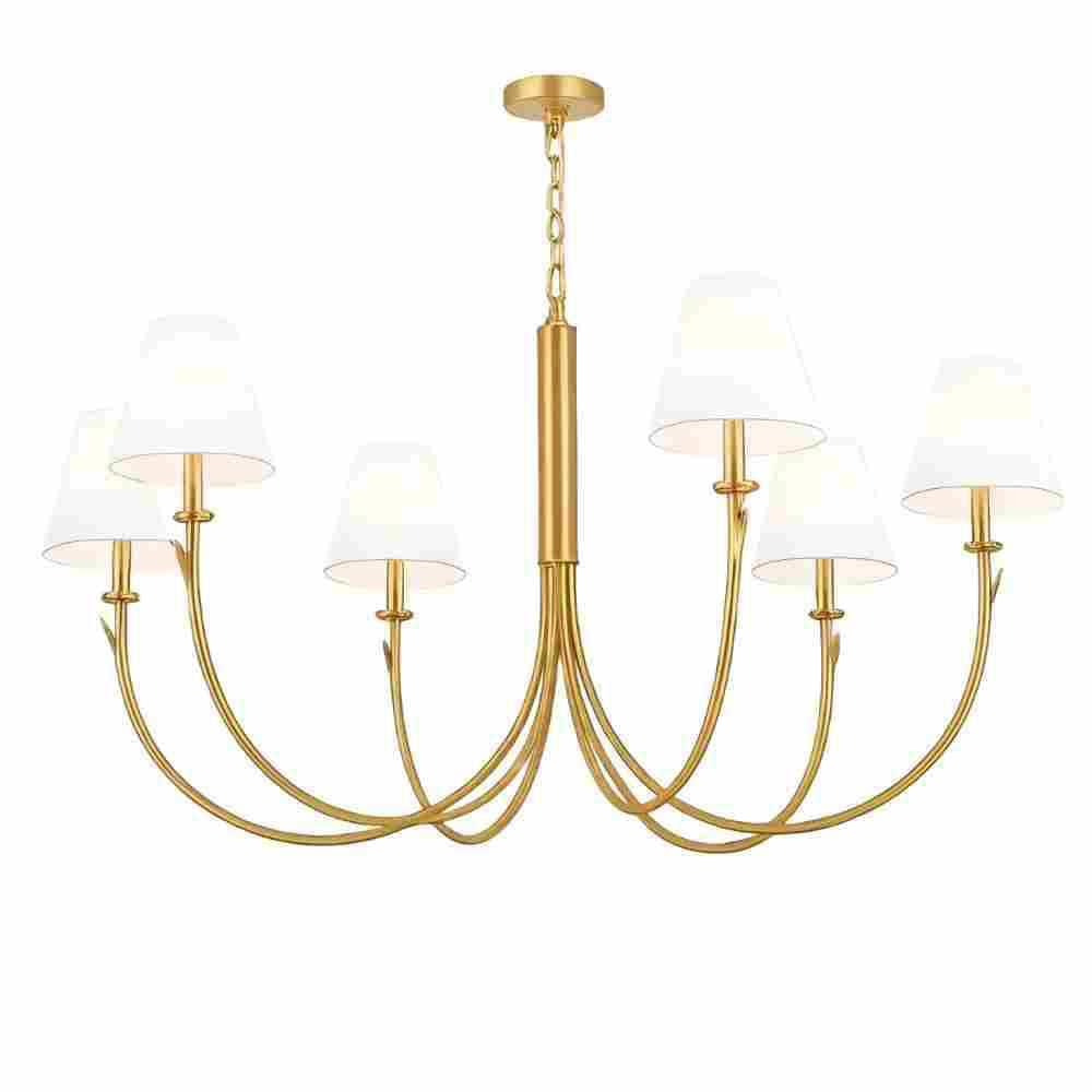 Hadley 6-Light Modern Brass Arc Large Linear Curved Arm Pendant Light with White Fabric Shades Chandelier price history on PriceWatchPro