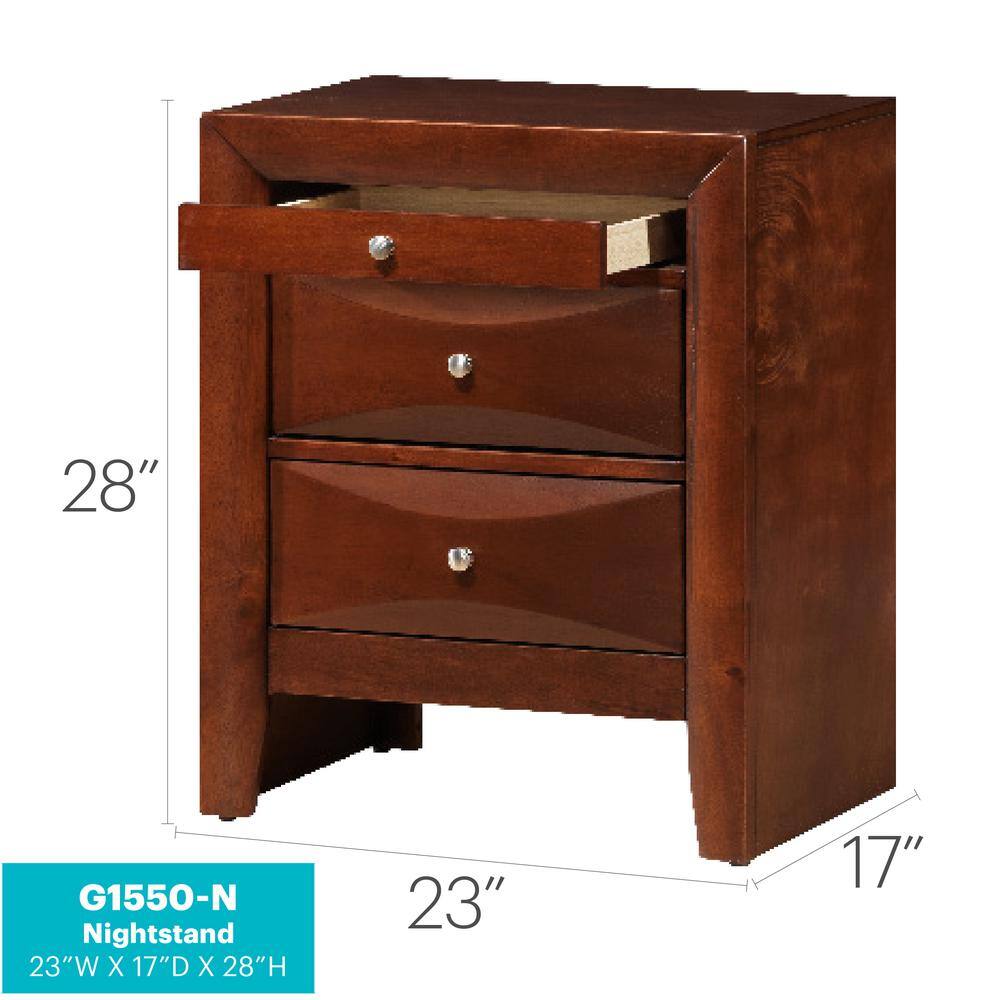 Marilla Cherry Wood 3-Drawer Nightstand, 28" Height