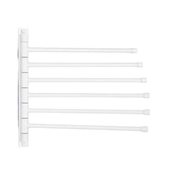 14.29 in. Wall Mounted 6-Arm Swing Towel Bar Rack with Rotating Bars and Stainless Steel for Towels in White