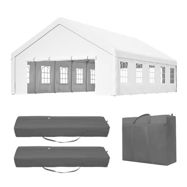 20 ft. x 32 ft. White Party Tent, Outdoor Canopy Gazebo with 3 Storage Bags & Removable Sidewalls for Wedding, BBQ