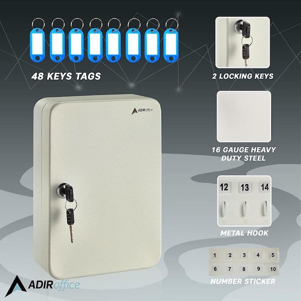 48-Key Steel Key Cabinet with Key Lock, White with 148 Key Tags