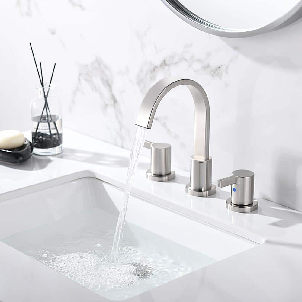 Brushed Nickel 2-Handle Widespread Bathroom Faucet with Drain Assembly