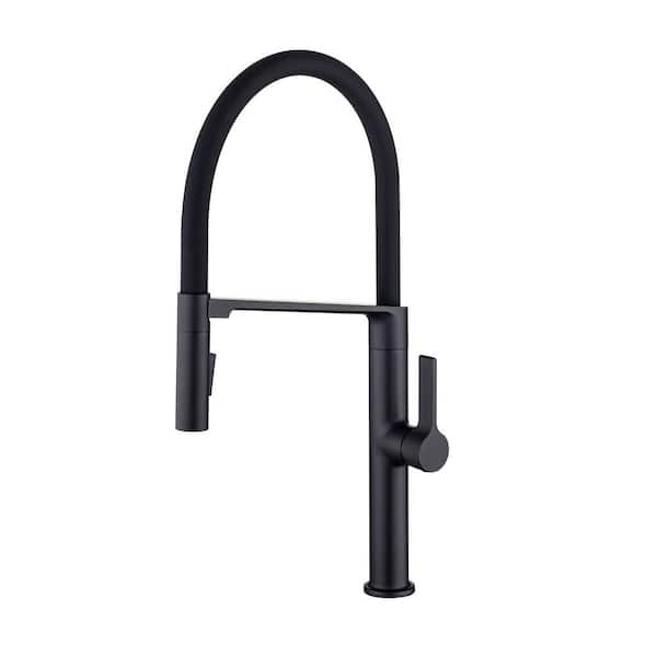 Flynama Commercial Style Pull Down Sprayer Kitchen Faucet in Matte Black