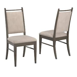 Gray Wood Finish Beige Fabric Dining Chair (Set of 2)