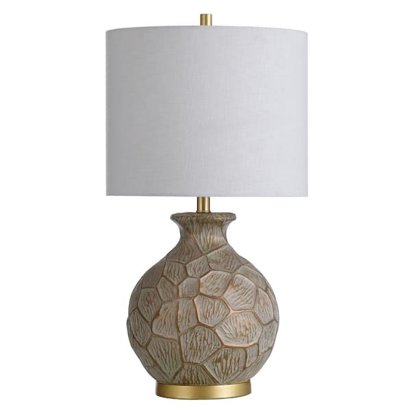 Stylecraft Baffo 30 In Gold Round Table Lamp With Brass Base Light Brown Finish L210451ds The Home Depot Gold Round Table Lamp, Round Table Lamps Uk