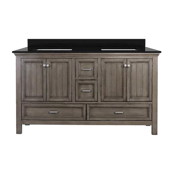 Foremost Brantley 61 in. W x 22 in. D Bath Vanity in Distressed Grey with Granite Vanity Top in Black Galaxy with White Basin