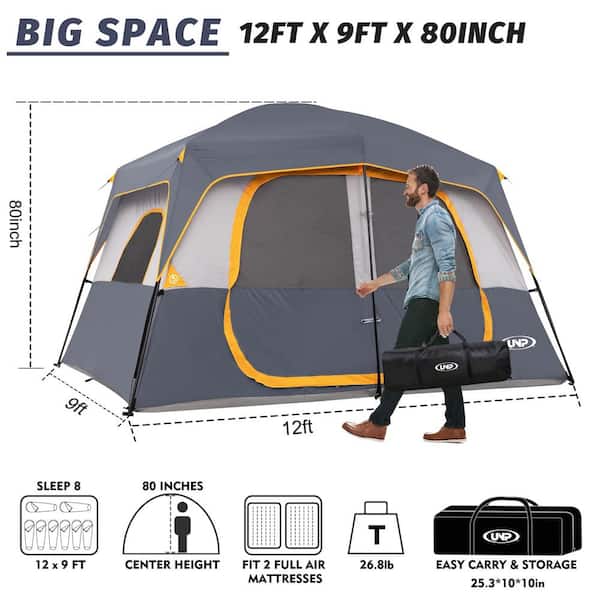 x 12 Grey Camping Tent Person with Rainfly Easy Set up