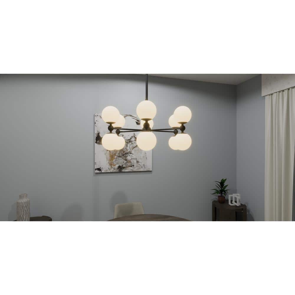 Elser Matte Black 12-Light Chandelier with Opal Glass Shades