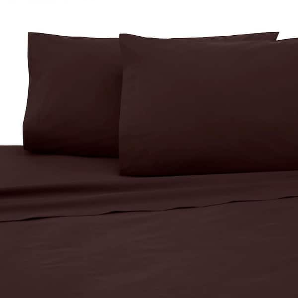 Martex 4-Piece Chocolate Solid 225 Thread Count Cotton Blend Queen Sheet Set