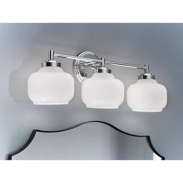 Breslyn 24 in. 3-Light Chrome Updated Traditional Bathroom Vanity Light with Opal Glass