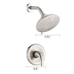 5-Spray Patterns with 2.2 GPM 5.91 in. Wall Mount Fixed Shower Head Set with Valve in Brushed Nickel