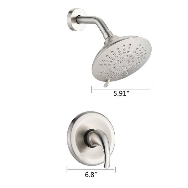 5-Spray Patterns with 2.2 GPM 5.91 in. Wall Mount Fixed Shower Head Set with Valve in Brushed Nickel