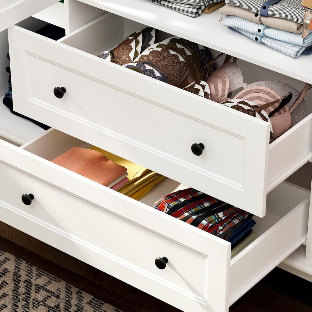 White Wood 63 in. W 4-Door Big Armoires Wardrobe with Hanging Rod, 2-Drawers, Storage Shelves(18.9 in. D x 71.3 in. H) - thumbnail 7