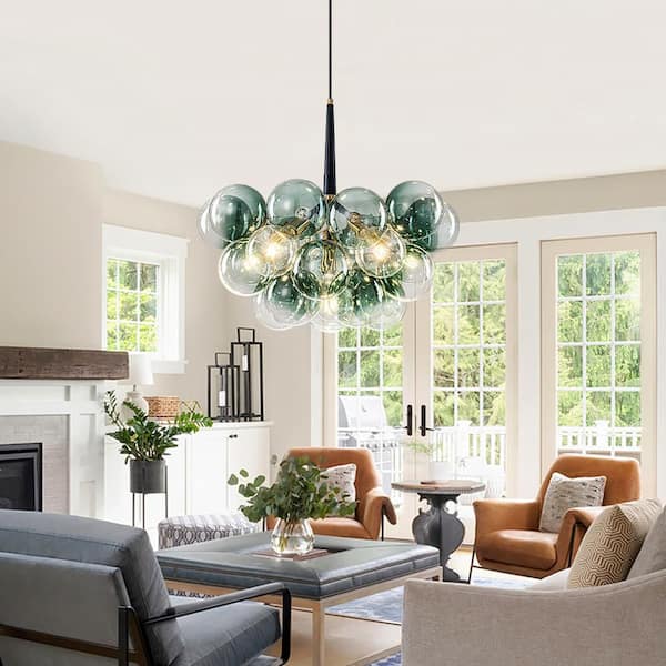 HUOKU Alma 6-Light 24.8 in.W Brass and Black Cluster Bubble