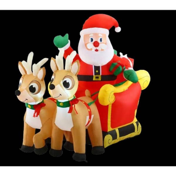 6 ft. Long Christmas Inflatable Santa on Sleigh with 2 Reindeer, Yard Decorations with Build-in LED, Blow Up Decor