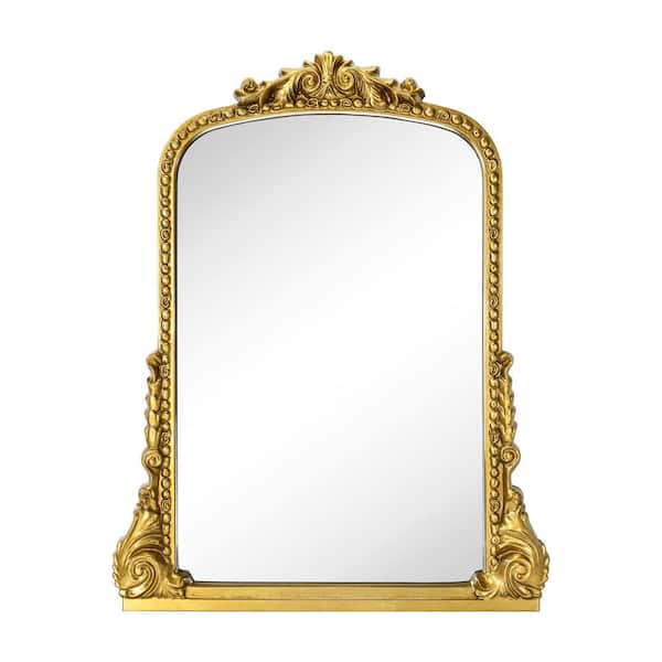 TEHOME Cummons 22 in. W x 28 in. H Baroque Ornate Resin Arched Framed Wall Mounted Bathroom Vanity Mirror in Antiqued Gold
