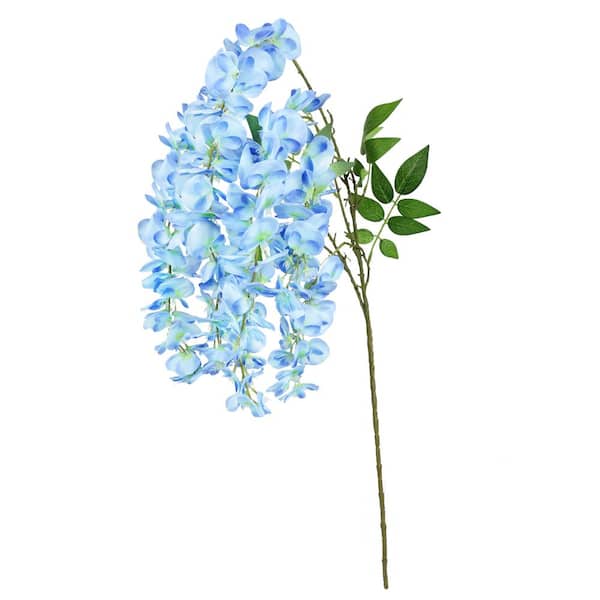 LIVING LUXURY 44 in. Blue Artificial Japanese Wisteria Flower Stem Hanging Spray Bush (Set of 3)