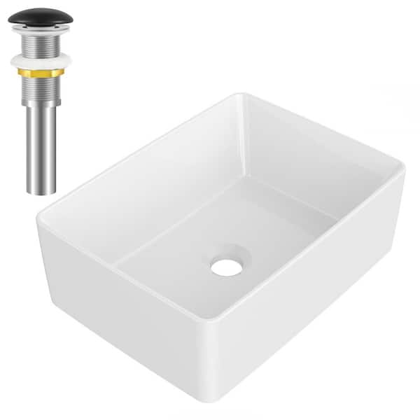 yulika Rectangular Sink 12 in . Bathroom Sink Ceramic Vessel Sink with Pop-Up Drain in White and Black