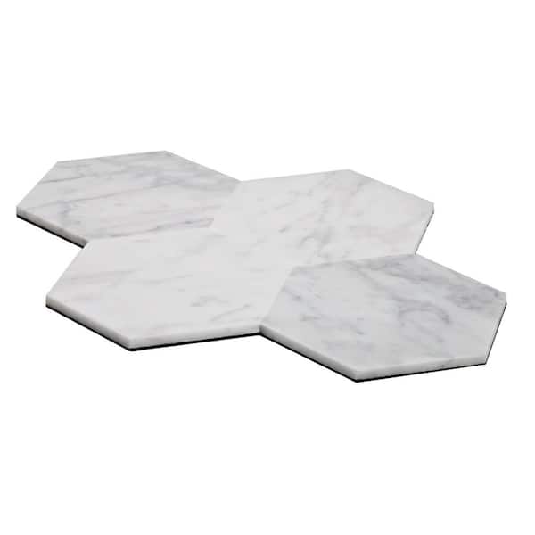 Brisk 10.25 in. x 9 in. Honed Hexagon Carrara White Marble Peel and Stick Backsplash Tile (6.41 sq. ft./case) 10-Pack