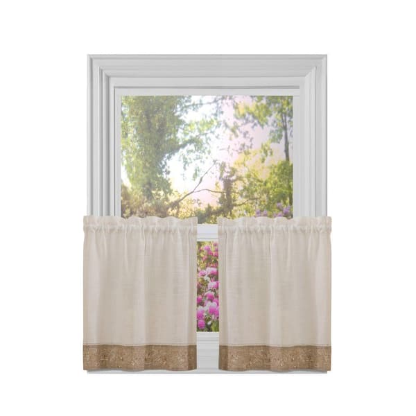 ACHIM Oakwood Natural Polyester/Linen Light Filtering Rod Pocket Curtain Tier Pair 58 in. W x 36 in. L