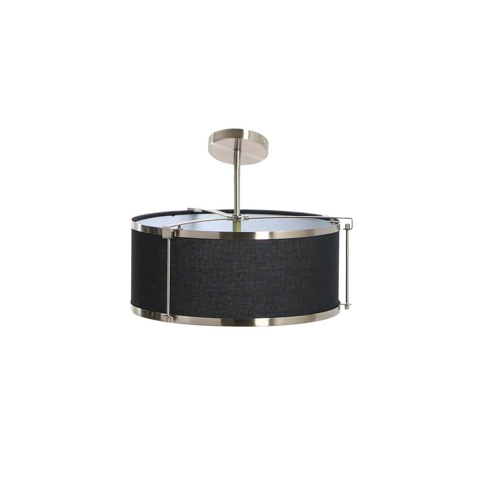 Harrison 15'' Black & Brushed Nickel Linen-Shade Ceiling Light