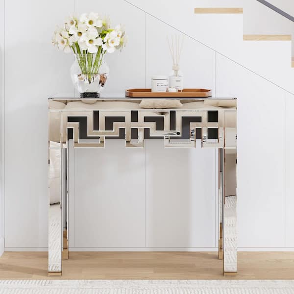 Modern Silver 31.5 in. W x 30.2 in. H Rectangle Glass Full Length Mirror Console Table