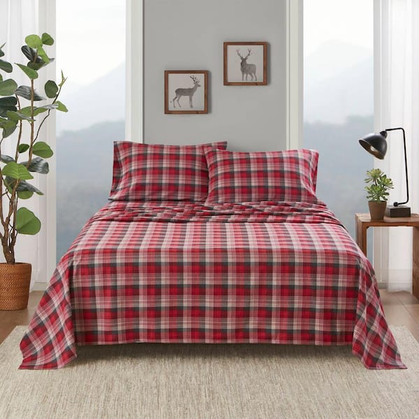 Woolrich Cotton Flannel 3-Piece Red Plaid Cotton Twin Sheet Set
