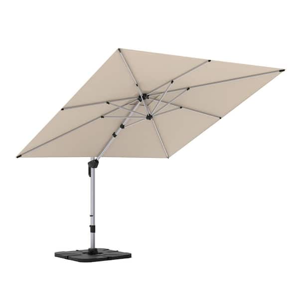 10 ft. Aluminum Cantilever Patio Umbrella with 360° Rotation in Beige Outdoor Sun Protection Adjustable