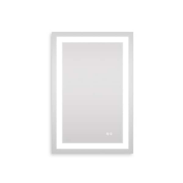 Aoibox 24 in. W x 32 in. H Rectangular Frameless Anti-Fog LED Light Wall Bathroom Vanity Mirror with Touch Button in Silver