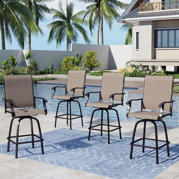 PHI VILLA Swivel Metal Outdoor Bar Stool with Arms in (4-Pack)