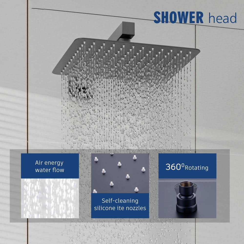 Matte Black Dual Function Square Rain Shower System