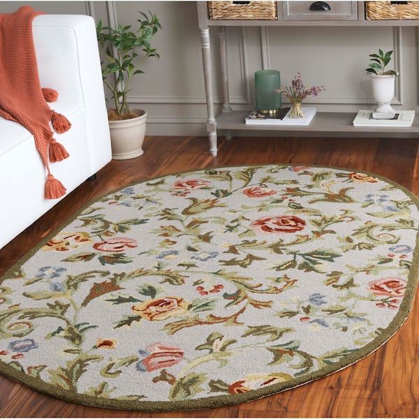 Chelsea 5 ft. x 7 ft. Oval Ivory/Sage Border Floral Vines Area Rug