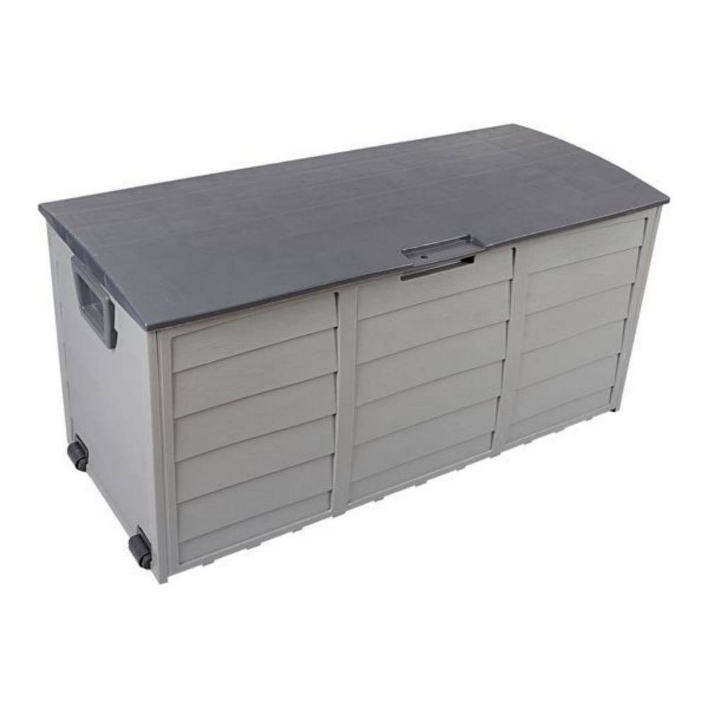 Gray Plastic Lockable Deck Box with Wheels and 75 Gallon Capacity